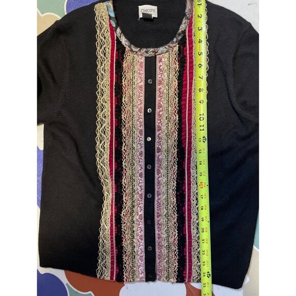 Chico's Silk Blend Black Embroidered Detail Cardigan Sweater Sz XL - Picture 8 of 10